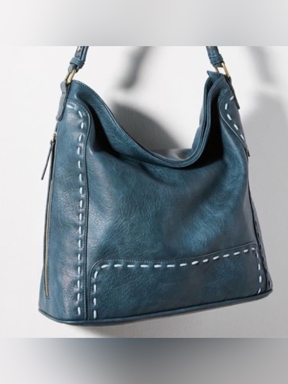 Anthropologie Antik Kraft Flora Slouchy Boho Shoulder Bag Teal Vegan Leather